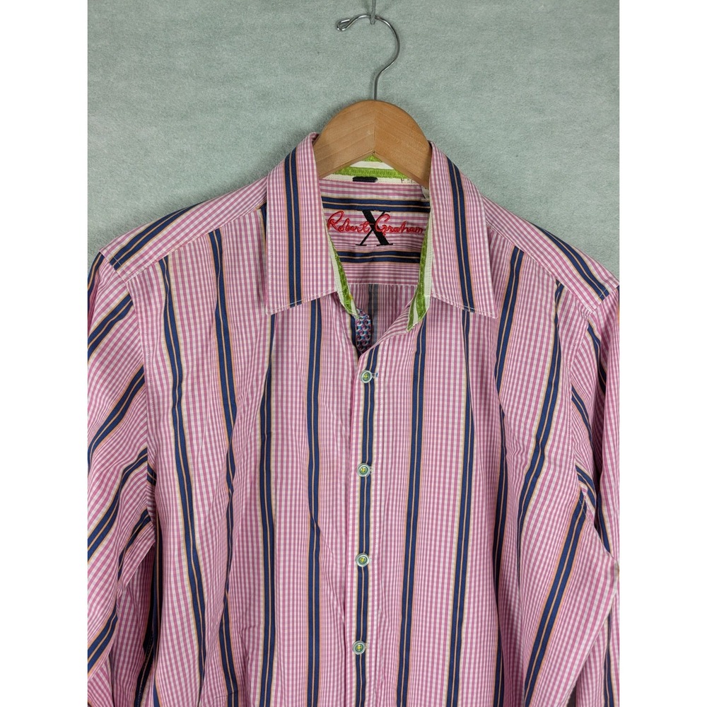 Robert Graham X Shirt Mens Larg Multicolor Striped Cotton *Read